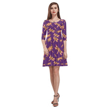 Load image into Gallery viewer, Gathering Yellow Purple Tethys Half-Sleeve Skater Dress(Model D20) Tethys Half-Sleeve Skater Dress (D20) e-joyer 
