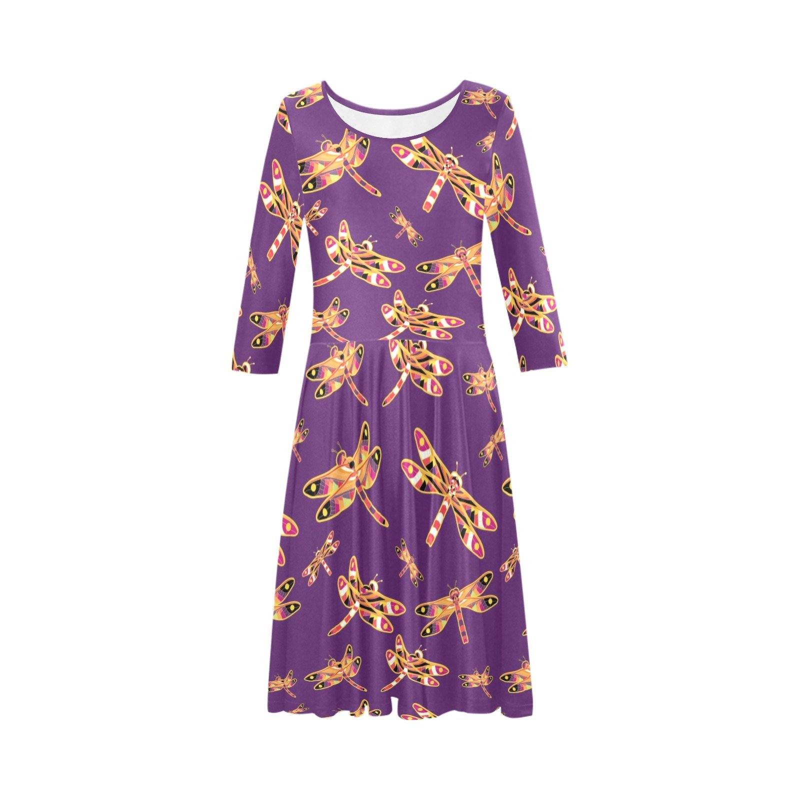 Gathering Yellow Purple Tethys Half-Sleeve Skater Dress(Model D20) Tethys Half-Sleeve Skater Dress (D20) e-joyer 