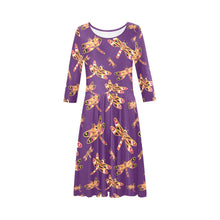 Load image into Gallery viewer, Gathering Yellow Purple Tethys Half-Sleeve Skater Dress(Model D20) Tethys Half-Sleeve Skater Dress (D20) e-joyer 
