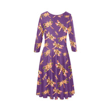 Load image into Gallery viewer, Gathering Yellow Purple Tethys Half-Sleeve Skater Dress(Model D20) Tethys Half-Sleeve Skater Dress (D20) e-joyer 
