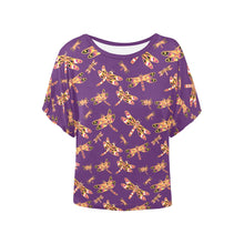 Load image into Gallery viewer, Gathering Yellow Purple Women&#39;s Batwing-Sleeved Blouse T shirt (Model T44) Women&#39;s Batwing-Sleeved Blouse T shirt (T44) e-joyer 
