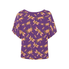 Load image into Gallery viewer, Gathering Yellow Purple Women&#39;s Batwing-Sleeved Blouse T shirt (Model T44) Women&#39;s Batwing-Sleeved Blouse T shirt (T44) e-joyer 
