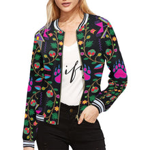 Load image into Gallery viewer, Geometric Floral Fall - Black All Over Print Bomber Jacket for Women (Model H21) All Over Print Bomber Jacket for Women (H21) e-joyer 
