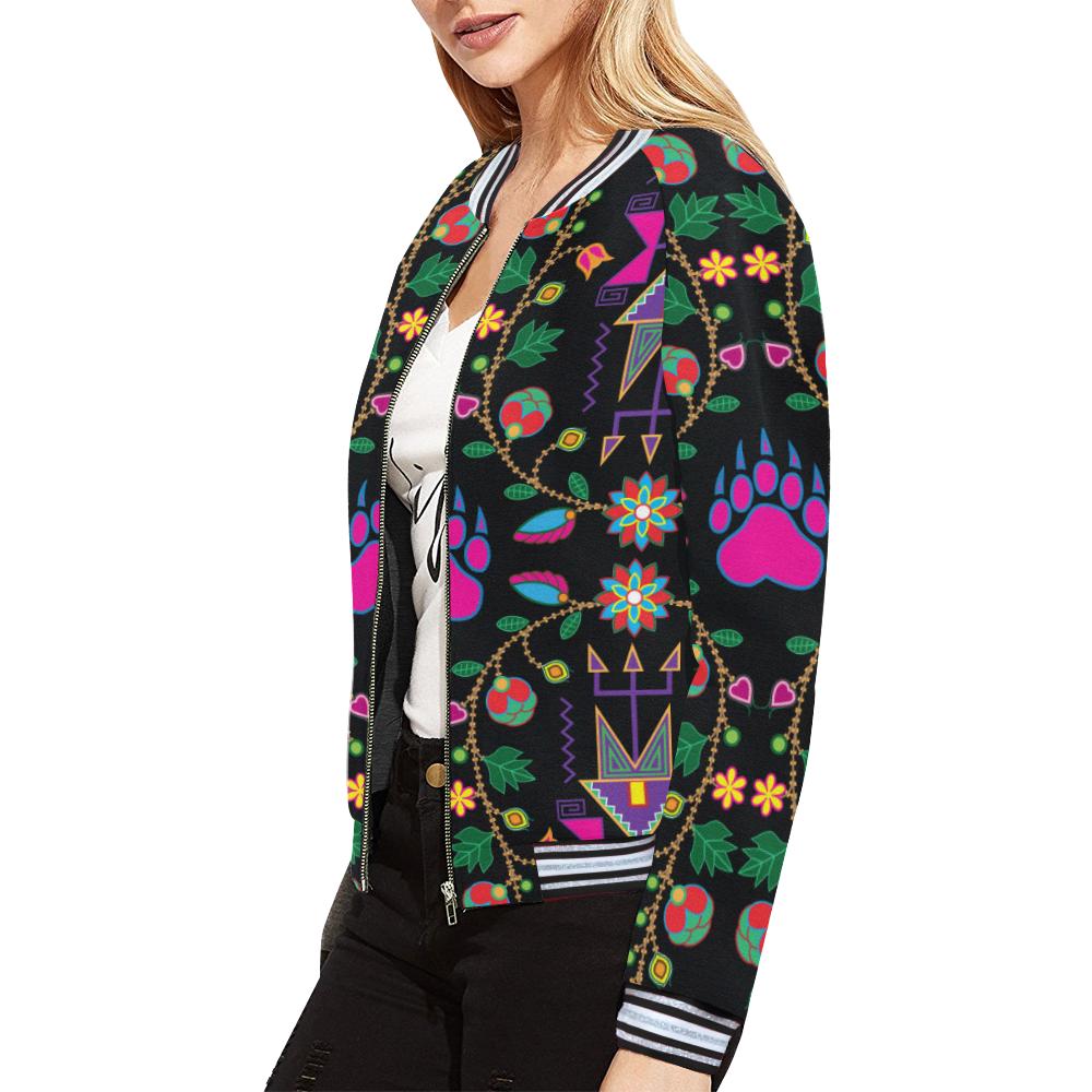 Geometric Floral Fall - Black All Over Print Bomber Jacket for Women (Model H21) All Over Print Bomber Jacket for Women (H21) e-joyer 
