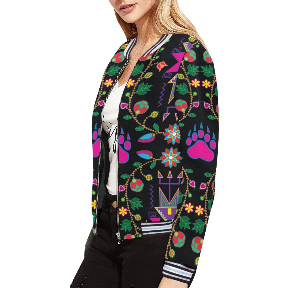 Geometric Floral Fall - Black All Over Print Bomber Jacket for Women (Model H21) All Over Print Bomber Jacket for Women (H21) e-joyer 