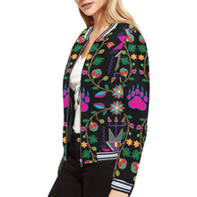 Load image into Gallery viewer, Geometric Floral Fall - Black All Over Print Bomber Jacket for Women (Model H21) All Over Print Bomber Jacket for Women (H21) e-joyer 
