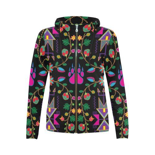 Geometric Floral Fall-Black All Over Print Full Zip Hoodie for Women (Model H14) All Over Print Full Zip Hoodie for Women (H14) e-joyer 