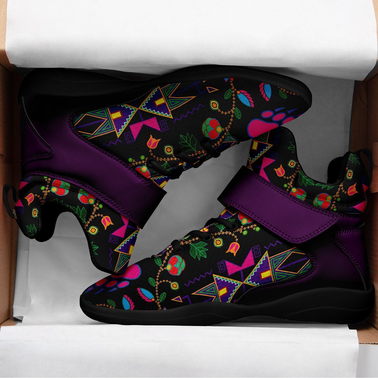 Geometric Floral Fall Black Ipottaa Basketball / Sport High Top Shoes - Black Sole 49 Dzine 