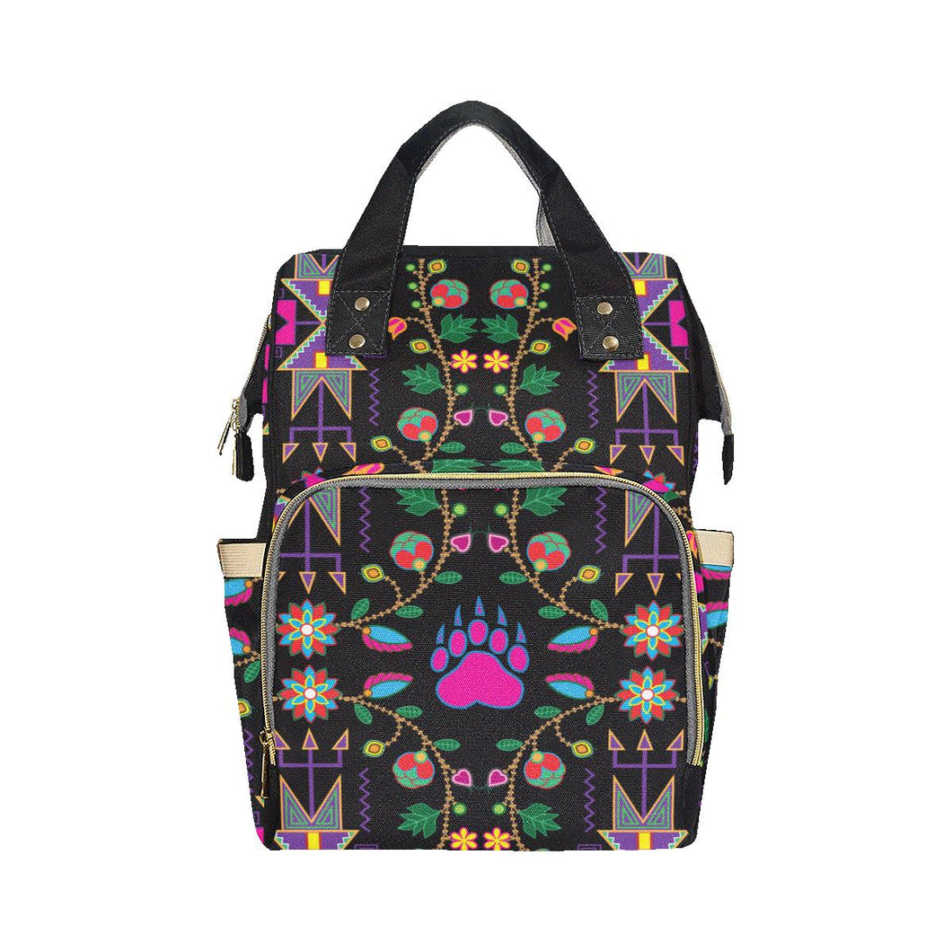 Geometric Floral Fall-Black Multi-Function Diaper Backpack (Model 1688) Diaper Backpack (1688) e-joyer 