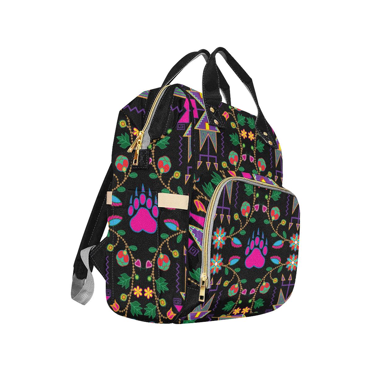 Geometric Floral Fall-Black Multi-Function Diaper Backpack (Model 1688) Diaper Backpack (1688) e-joyer 