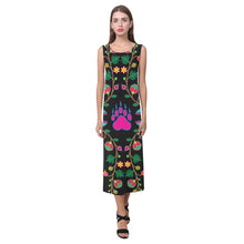 Load image into Gallery viewer, Geometric Floral Fall - Black Phaedra Sleeveless Open Fork Long Dress (Model D08) Phaedra Sleeveless Open Fork Long Dress (D08) e-joyer 
