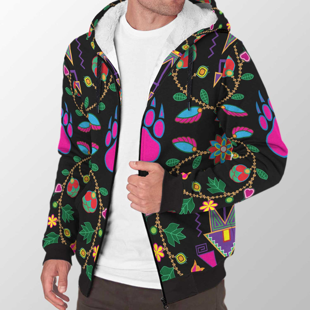 Geometric Floral Fall Black Sherpa Hoodie 49 Dzine 