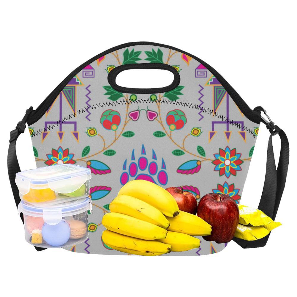 Geometric Floral Fall-Gray Neoprene Lunch Bag/Large (Model 1669) Neoprene Lunch Bag/Large (1669) e-joyer 