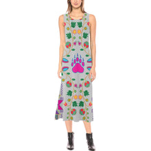 Load image into Gallery viewer, Geometric Floral Fall - Gray Phaedra Sleeveless Open Fork Long Dress (Model D08) Phaedra Sleeveless Open Fork Long Dress (D08) e-joyer 
