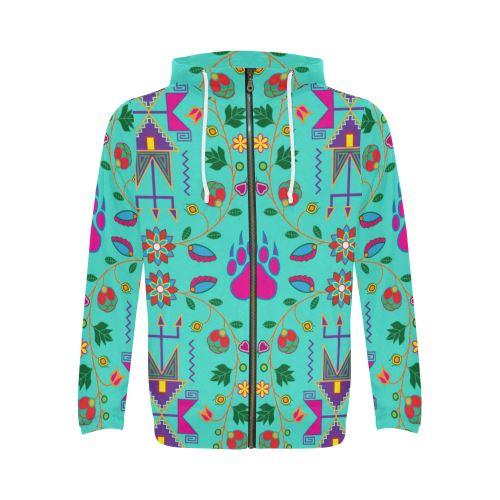 Geometric Floral Fall-Sky All Over Print Full Zip Hoodie for Men (Model H14) All Over Print Full Zip Hoodie for Men (H14) e-joyer 