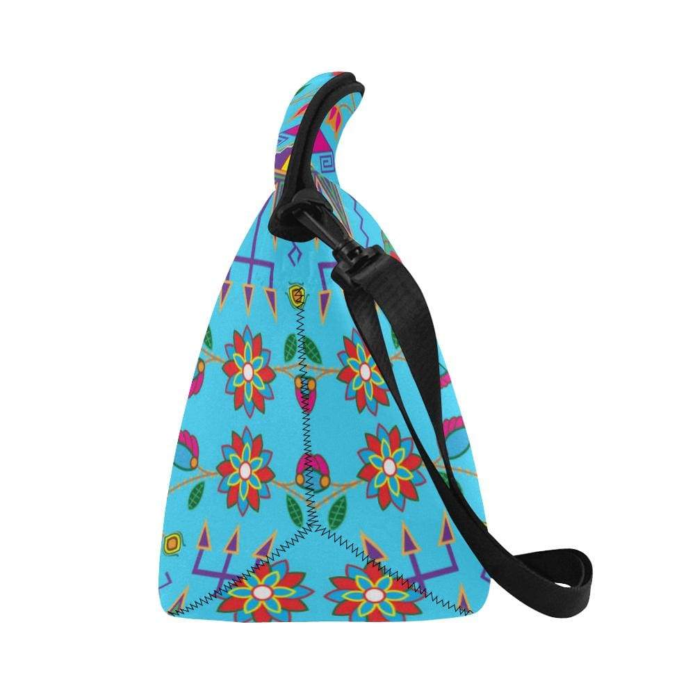 Geometric Floral Fall-Sky Blue Neoprene Lunch Bag/Large (Model 1669) Neoprene Lunch Bag/Large (1669) e-joyer 