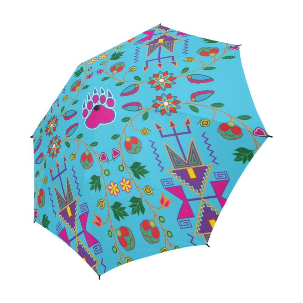Geometric Floral Fall-Sky Blue Semi-Automatic Foldable Umbrella Semi-Automatic Foldable Umbrella e-joyer 