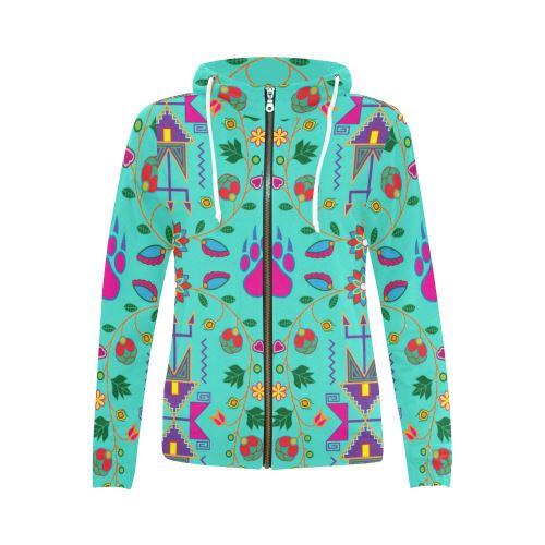 Geometric Floral Fall Sky Full Zip Hoodie by 49 Dzine