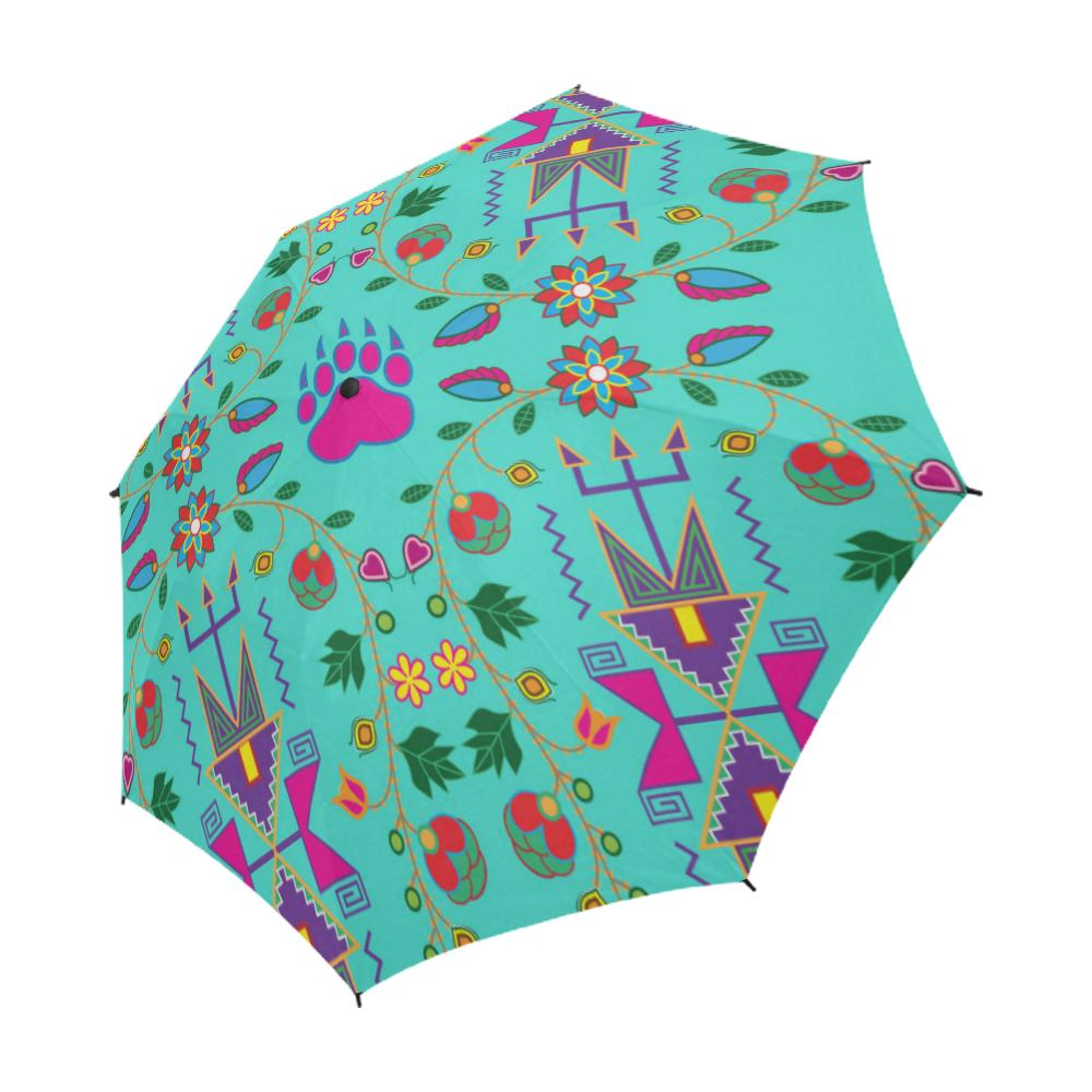 Geometric Floral Fall-Sky Semi-Automatic Foldable Umbrella Semi-Automatic Foldable Umbrella e-joyer 