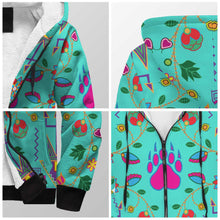 Load image into Gallery viewer, Geometric Floral Fall Sky Sherpa Hoodie 49 Dzine 
