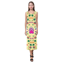 Load image into Gallery viewer, Geometric Floral Fall - Vanilla Phaedra Sleeveless Open Fork Long Dress (Model D08) Phaedra Sleeveless Open Fork Long Dress (D08) e-joyer 
