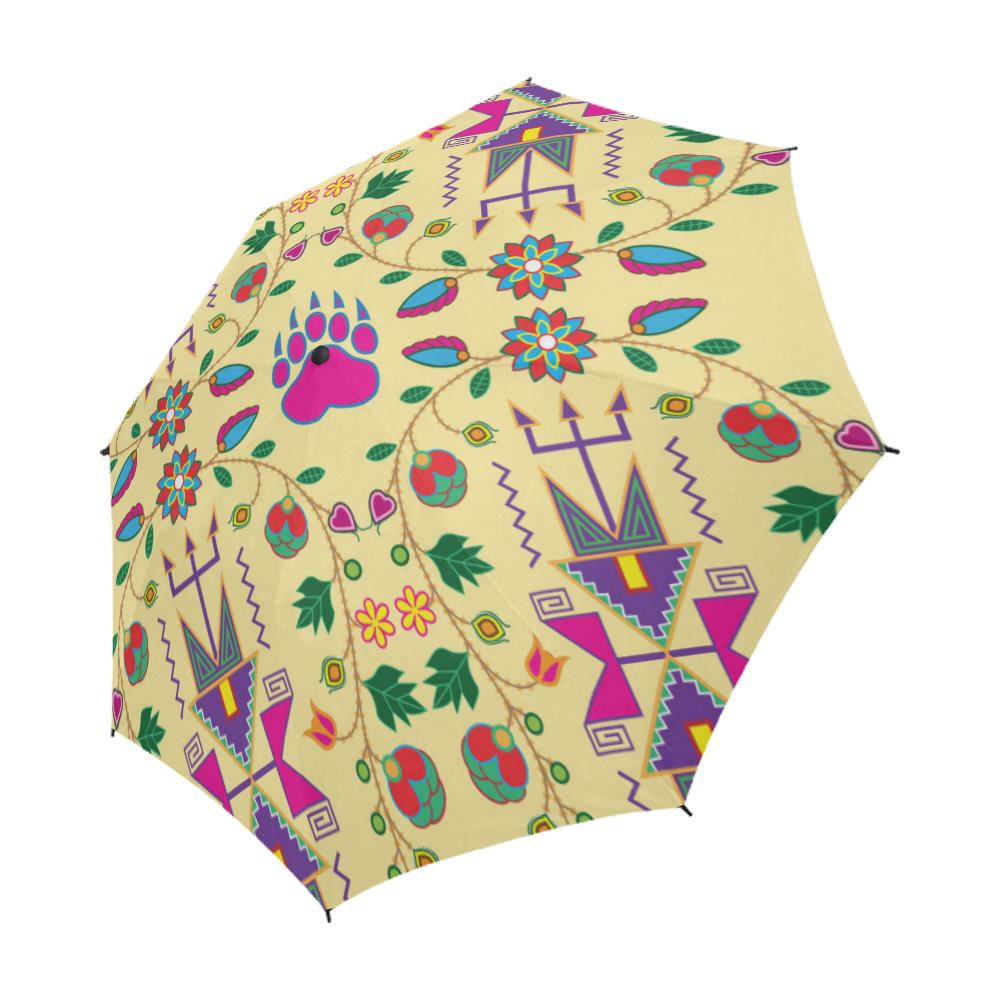 Geometric Floral Fall-Vanilla Semi-Automatic Foldable Umbrella Semi-Automatic Foldable Umbrella e-joyer 
