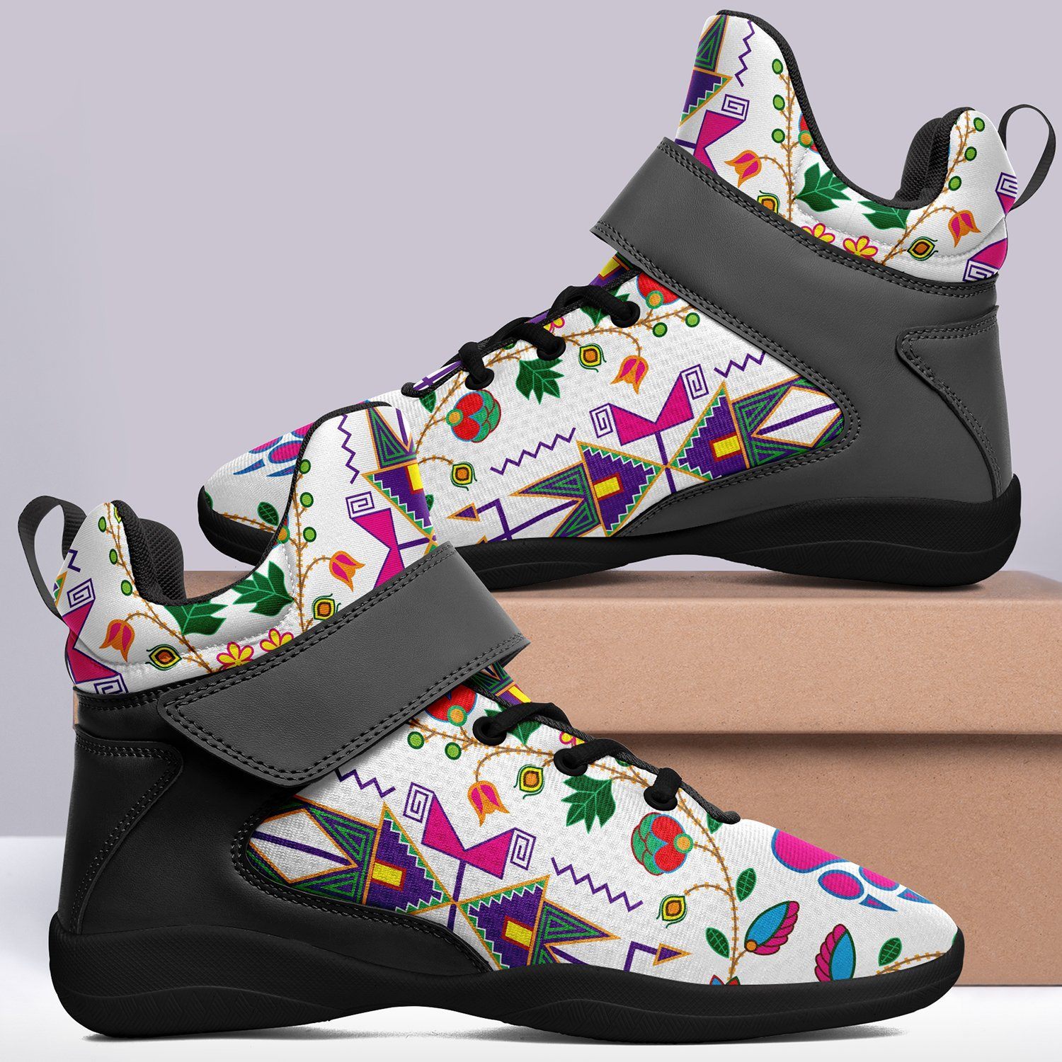 Geometric Floral Fall White Ipottaa Basketball / Sport High Top Shoes - Black Sole 49 Dzine 