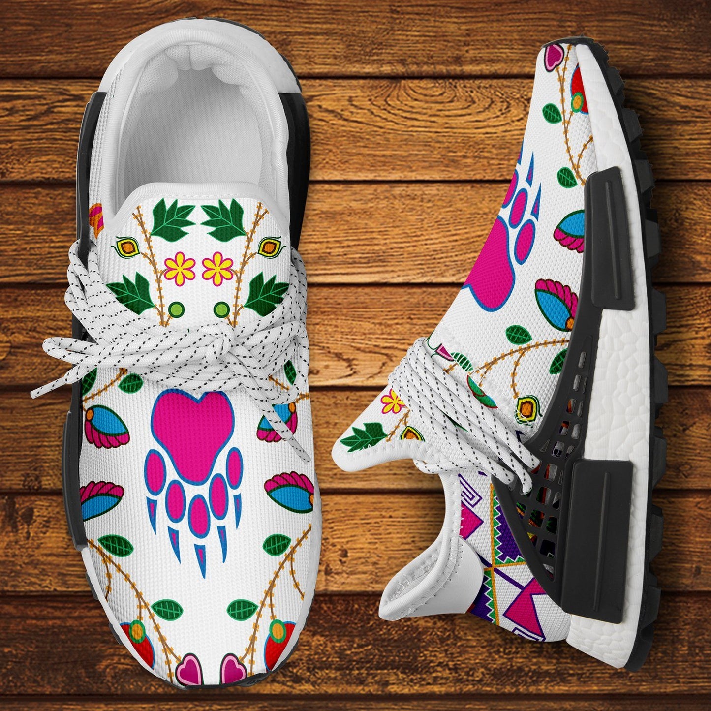 Geometric Floral Fall White Okaki Sneakers Shoes 49 Dzine 