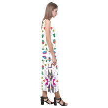 Load image into Gallery viewer, Geometric Floral Fall - White Phaedra Sleeveless Open Fork Long Dress (Model D08) Phaedra Sleeveless Open Fork Long Dress (D08) e-joyer 
