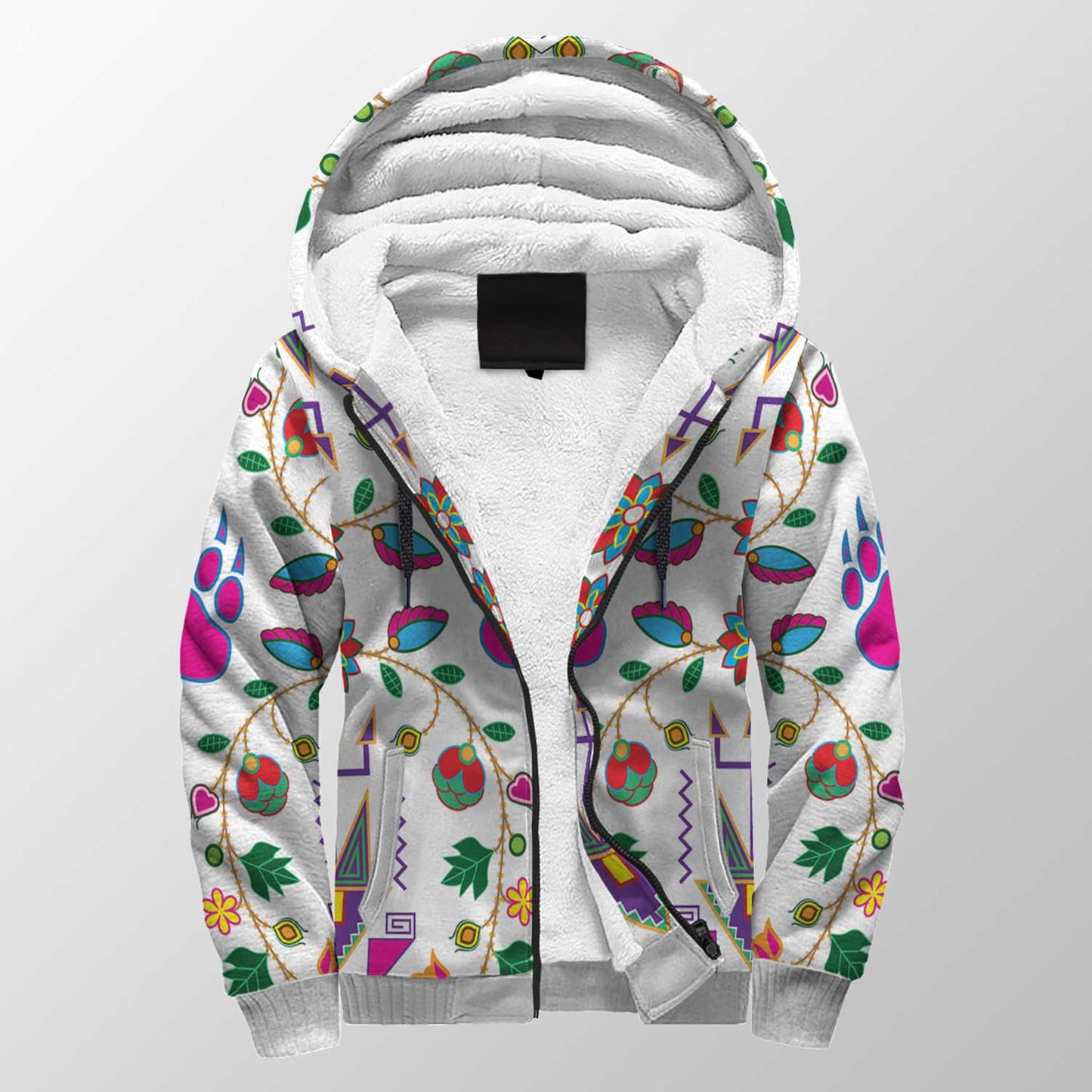 Geometric Floral Fall White Sherpa Hoodie 49 Dzine 