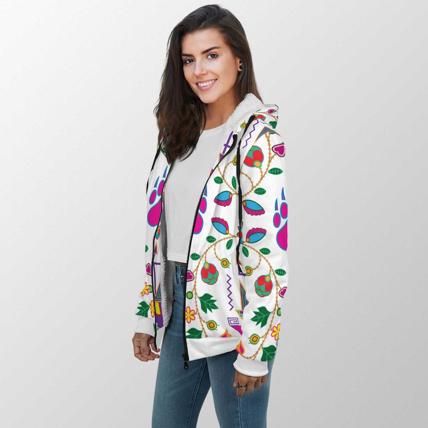 Geometric Floral Fall White Sherpa Hoodie 49 Dzine 