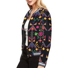 Load image into Gallery viewer, Geometric Floral Spring - Black All Over Print Bomber Jacket for Women (Model H21) All Over Print Bomber Jacket for Women (H21) e-joyer 
