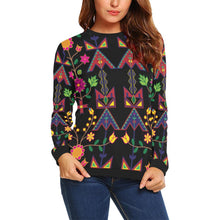 Load image into Gallery viewer, Geometric Floral Spring-Black All Over Print Crewneck Sweatshirt for Women (Model H18) Crewneck Sweatshirt for Women (H18) e-joyer 
