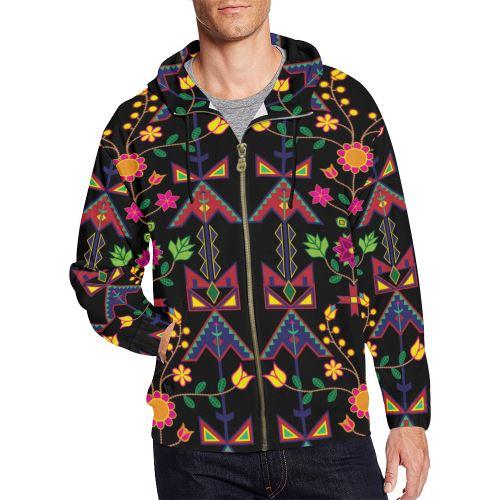 Geometric Floral Spring-Black All Over Print Full Zip Hoodie for Men (Model H14) All Over Print Full Zip Hoodie for Men (H14) e-joyer 