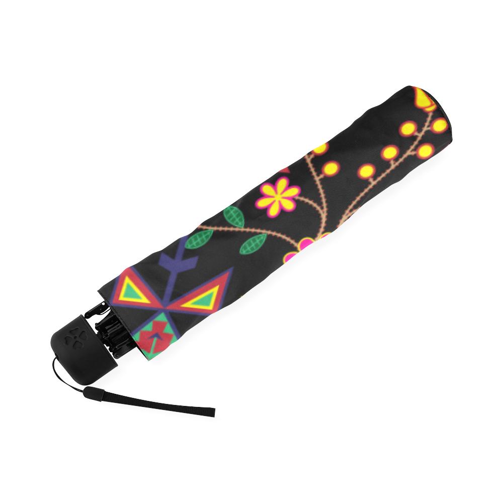 Geometric Floral Spring-Black Foldable Umbrella Foldable Umbrella e-joyer 