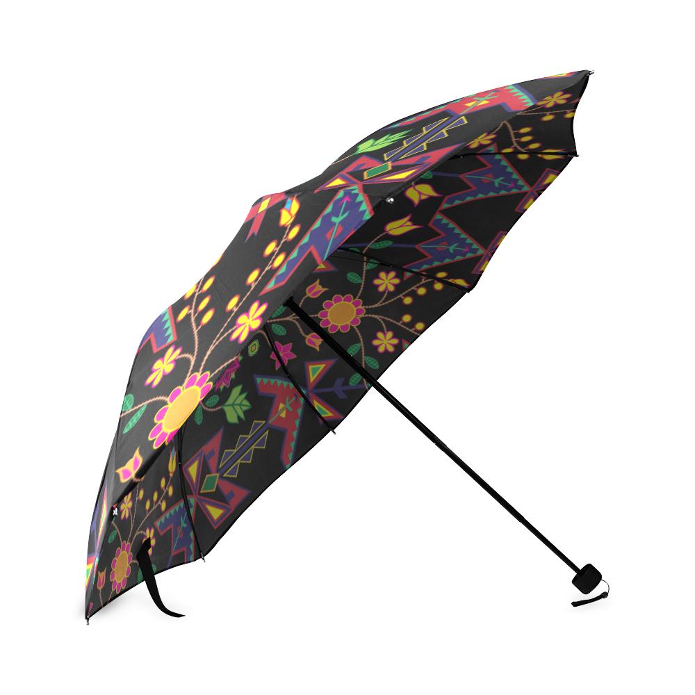 Geometric Floral Spring-Black Foldable Umbrella Foldable Umbrella e-joyer 