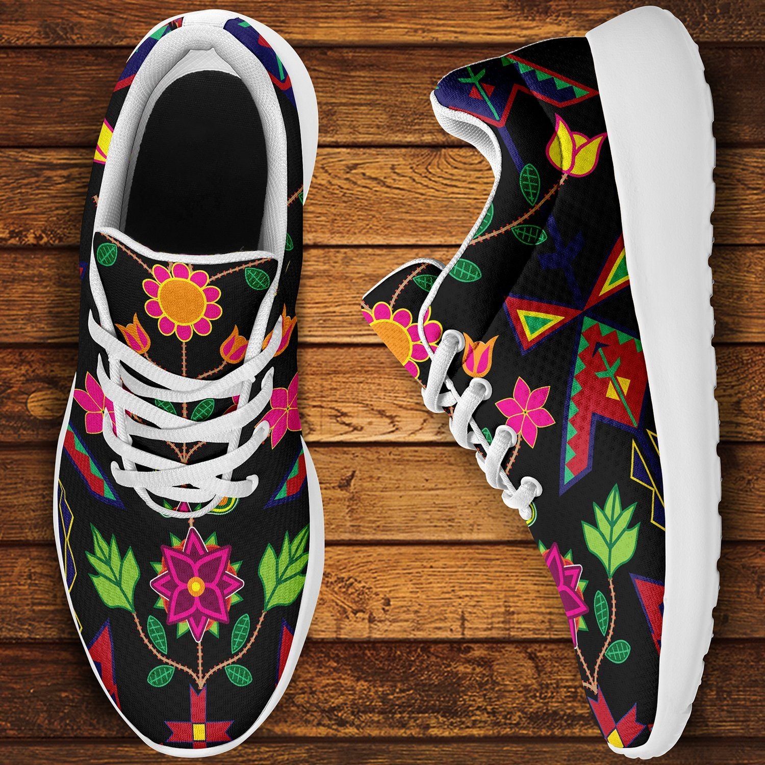 Geometric Floral Spring Black Ikkaayi Sport Sneakers ikkaayi Herman 