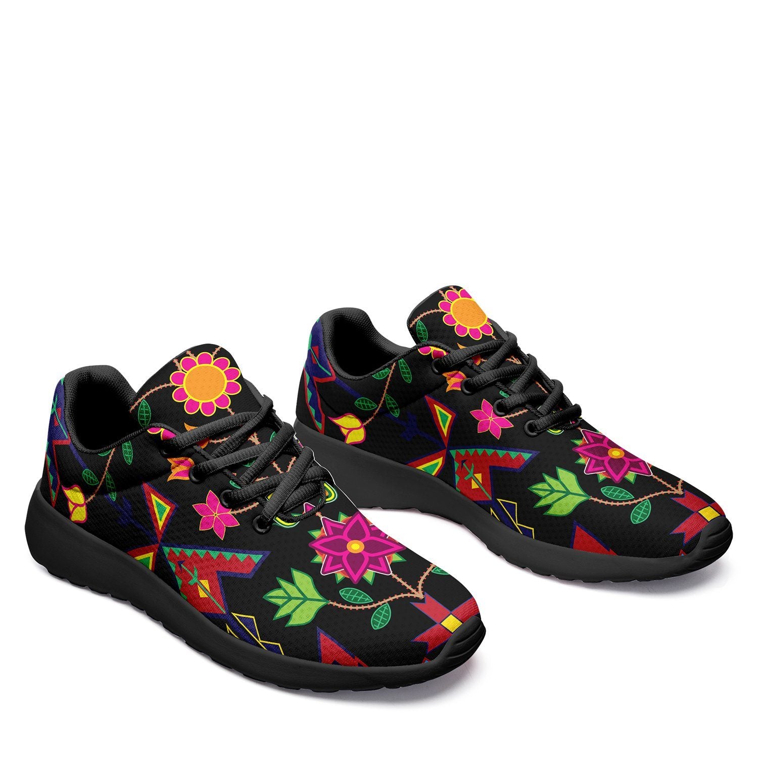 Geometric Floral Spring Black Ikkaayi Sport Sneakers ikkaayi Herman 