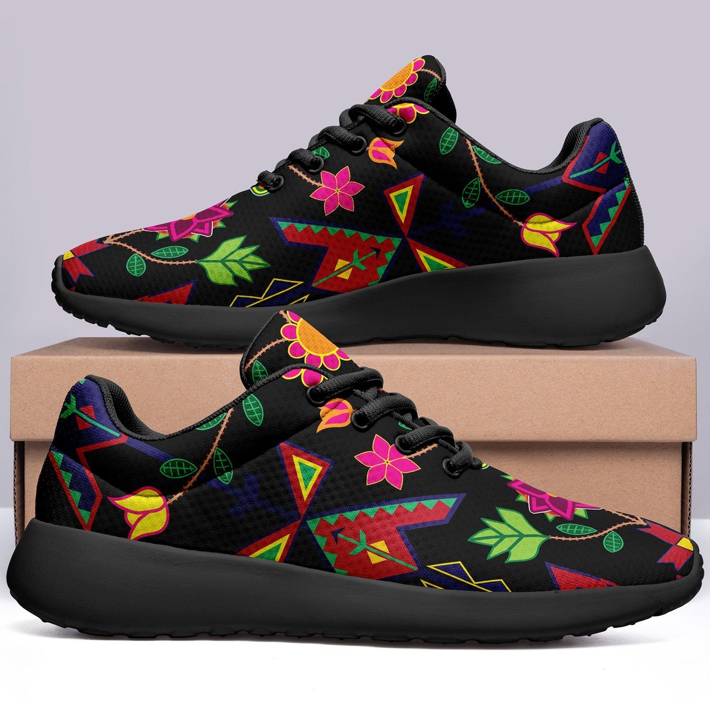 Geometric Floral Spring Black Ikkaayi Sport Sneakers ikkaayi Herman 