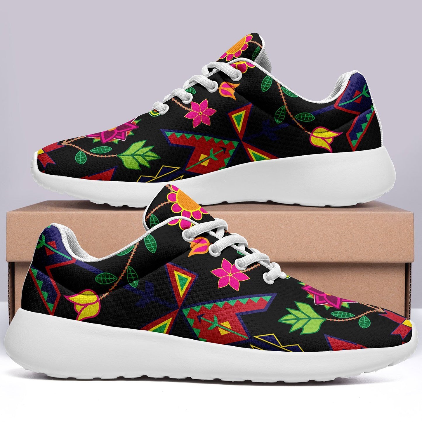 Geometric Floral Spring Black Ikkaayi Sport Sneakers ikkaayi Herman 