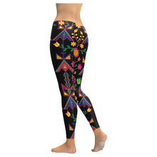 Load image into Gallery viewer, Geometric Floral Spring - Black Low Rise Leggings (Invisible Stitch) (Model L05) Low Rise Leggings (Invisible Stitch) (L05) e-joyer 
