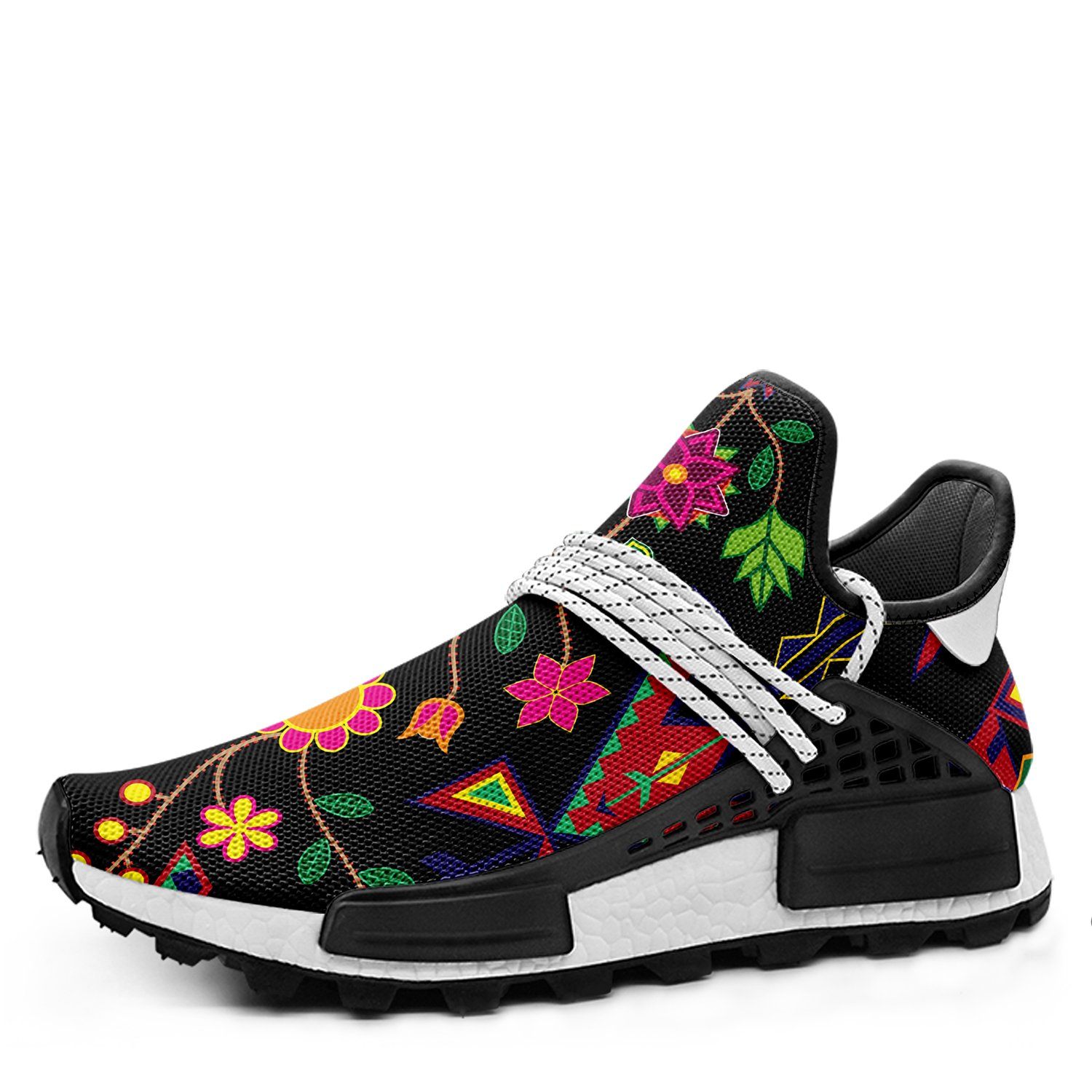 Geometric Floral Spring Black Okaki Sneakers Shoes Herman 