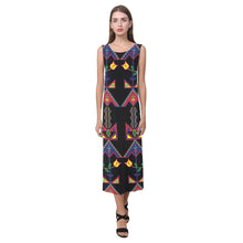 Load image into Gallery viewer, Geometric Floral Spring - Black Phaedra Sleeveless Open Fork Long Dress (Model D08) Phaedra Sleeveless Open Fork Long Dress (D08) e-joyer 
