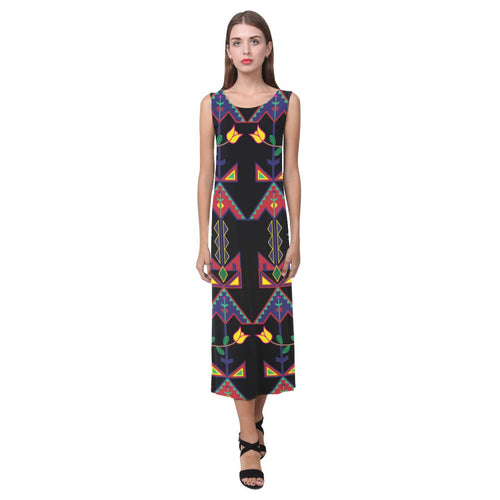 Geometric Floral Spring - Black Phaedra Sleeveless Open Fork Long Dress (Model D08) Phaedra Sleeveless Open Fork Long Dress (D08) e-joyer 