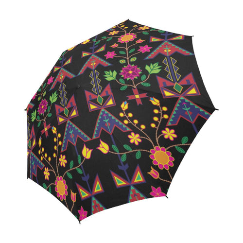 Geometric Floral Spring-Black Semi-Automatic Foldable Umbrella Semi-Automatic Foldable Umbrella e-joyer 