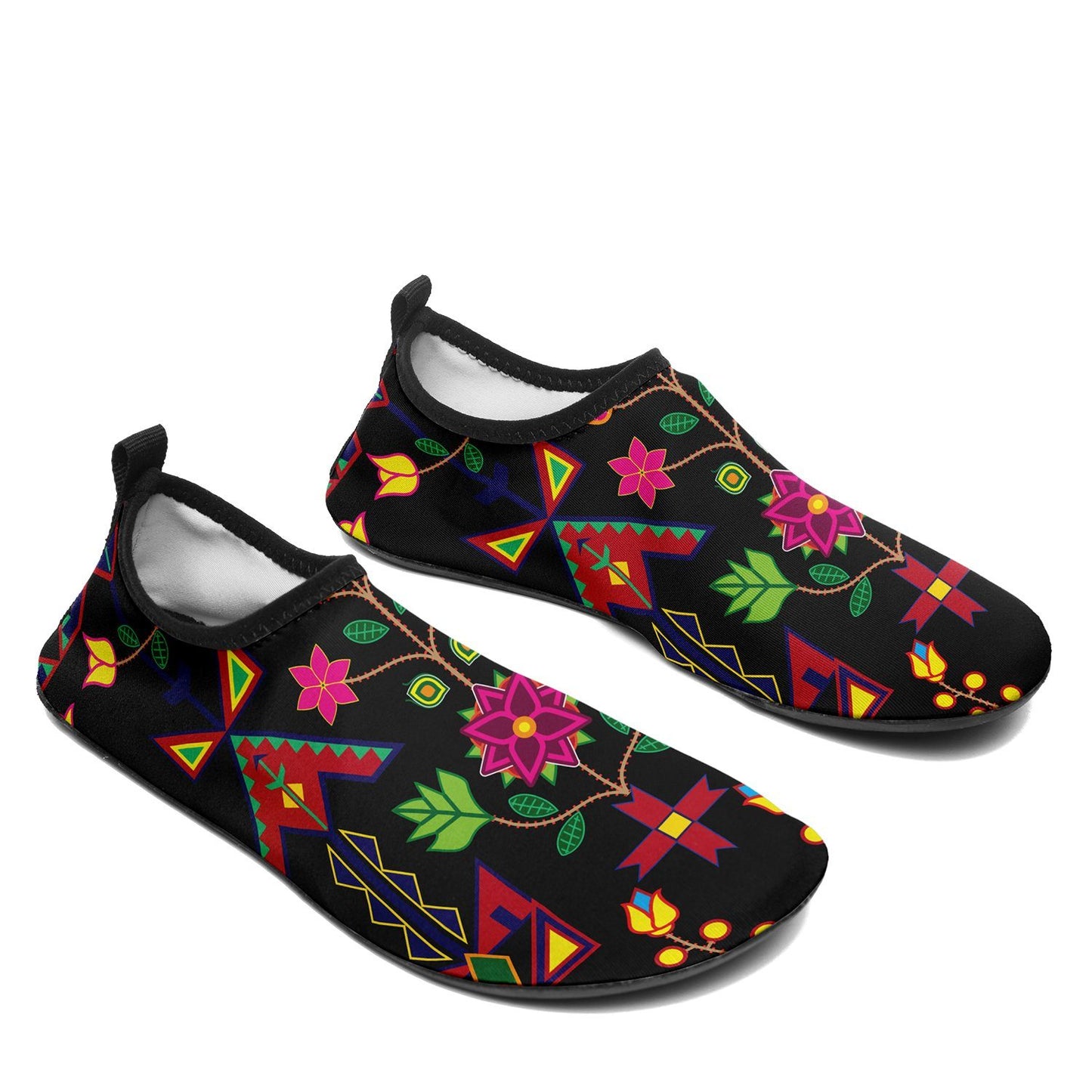Geometric Floral Spring Black Sockamoccs Kid's Slip On Shoes Herman 