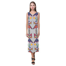 Load image into Gallery viewer, Geometric Floral Spring - Gray Phaedra Sleeveless Open Fork Long Dress (Model D08) Phaedra Sleeveless Open Fork Long Dress (D08) e-joyer 
