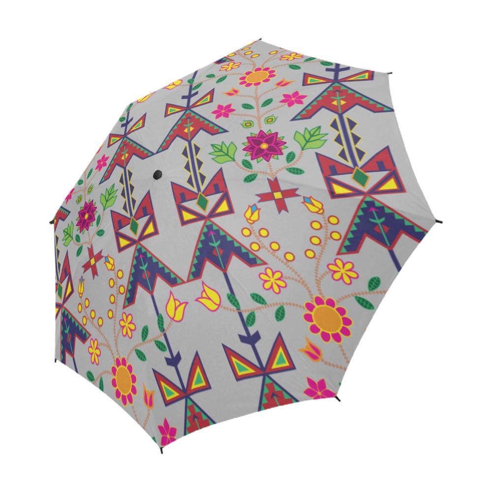Geometric Floral Spring-Gray Semi-Automatic Foldable Umbrella Semi-Automatic Foldable Umbrella e-joyer 