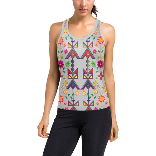 Geometric Floral Spring-Gray Women's Racerback Tank Top (Model T60) Racerback Tank Top (T60) e-joyer 