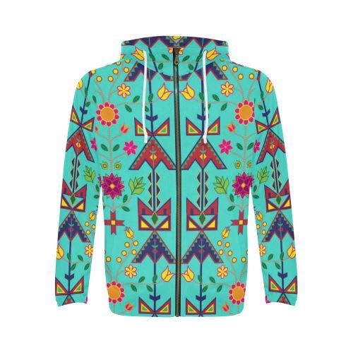 Geometric Floral Spring-Sky All Over Print Full Zip Hoodie for Men (Model H14) All Over Print Full Zip Hoodie for Men (H14) e-joyer 